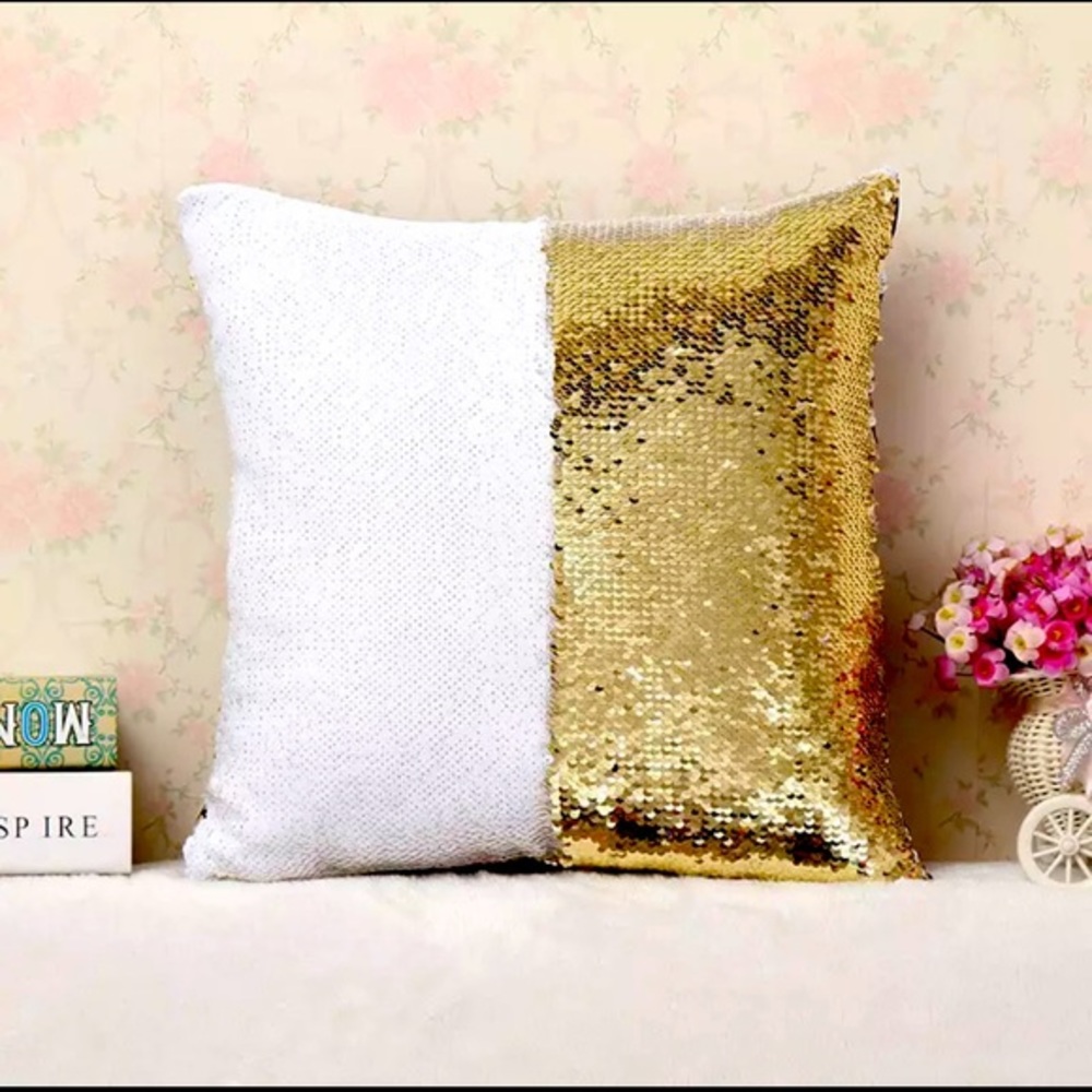 Sequin Pillow Case Cover Gold White